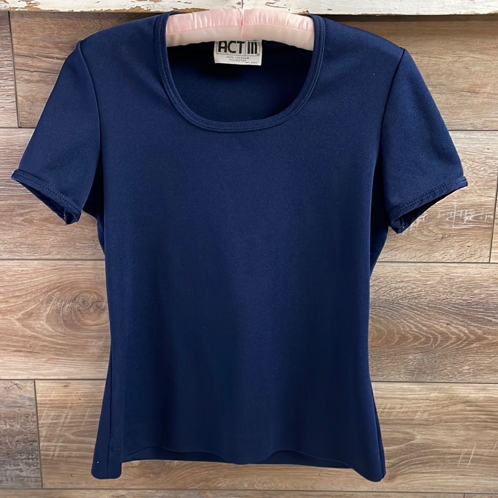 Act III Ladies Navy Blue Pullover Top, Short Sleeves, Vintage